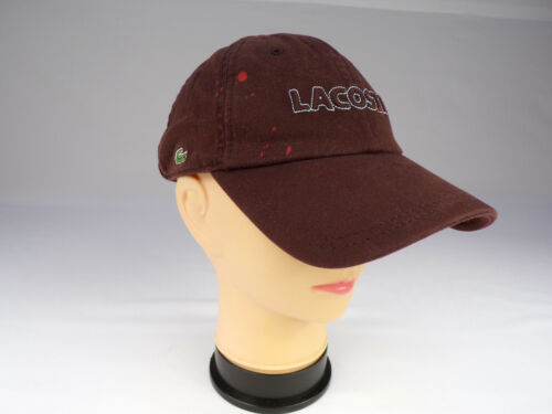 Vintage Lacoste bestickte Kappe burgunderfarben Baumwolle Logo/Aufnäher verstellen Metallschnalle - Bild 2 von 10