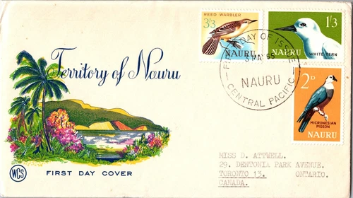 1965 Nauru Illustration Island FDC Cover to Toronto Ontario Canada Bird stamps