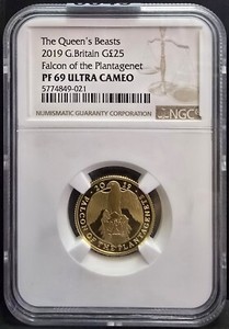 🔥2019 GB UK 1/4 oz 0.999 gold Queen's Beasts Falcon of Plantagenet NGC PF 69 UC