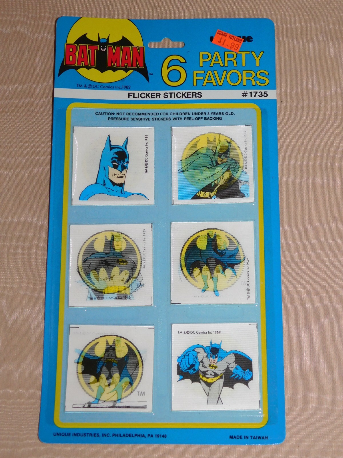 VINTAGE 1989 DC COMICS BATMAN PARTY FAVORS FLICKER STICKERS  NEW OLD STOCK