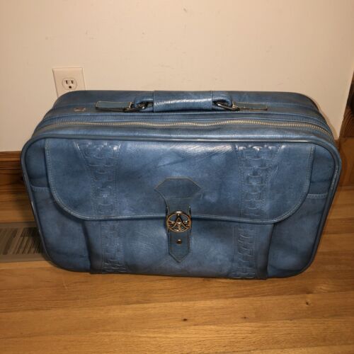 Vintage 1978 American Tourister Soft Shell Luggage robin egg blue leather 1970’s - 第 1/17 張圖片