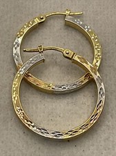 GORGEOUS 14K Tricolor Gold Diamond Cut Round HOOP Earrings 24.6mm x 2mm 1.8gr.