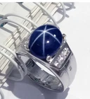 Genuine Blue Star Sapphire Men's Ring 925 Sterling Silver Dainty Star Sapphire