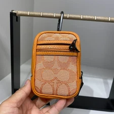 Coach Micro North/South Key FOB Orange Signature C Leather C8245 New