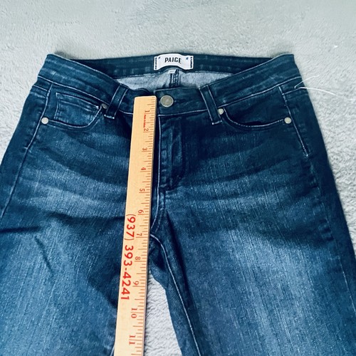PAIGE Jeans Flare Womens Sz 27 Flare Boot Blue Dark Wash Low Rise Hip Hugger 3F - Picture 4 of 15