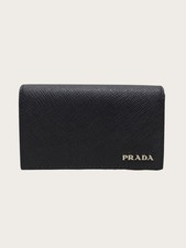 Prada Black Baltic Blue Saffiano Leather Card Holder Wallet 153096820