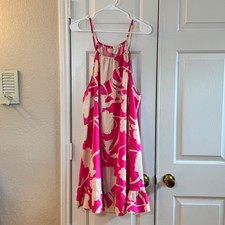 Pink Halter Spaghetti Strap Dress w/ Ivory Flowers with Key Hole Tie Back SzOXL