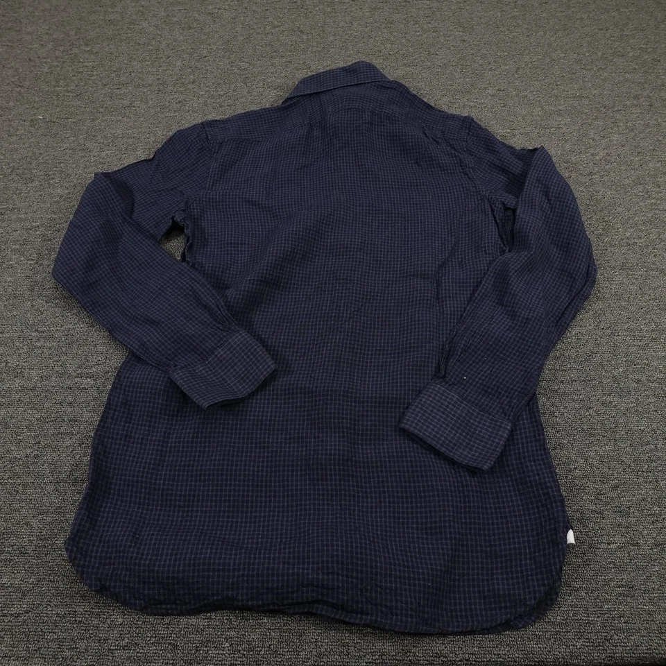 Camisa Banana Republic Para Hombre Mediana Alta Azul Cuadros Lino A Medida Calce Ajustado Informal Foto 3 de 4