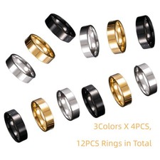 12PCS Fashion Smooth Plain Stainess Steel Wedding Couple Rings Set 8mm Width