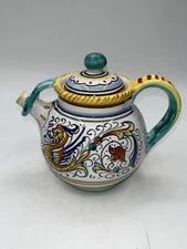 Deruta Italian Pottery Raffaellesco Dragon Teapot Handpainted Good Luck Vintage