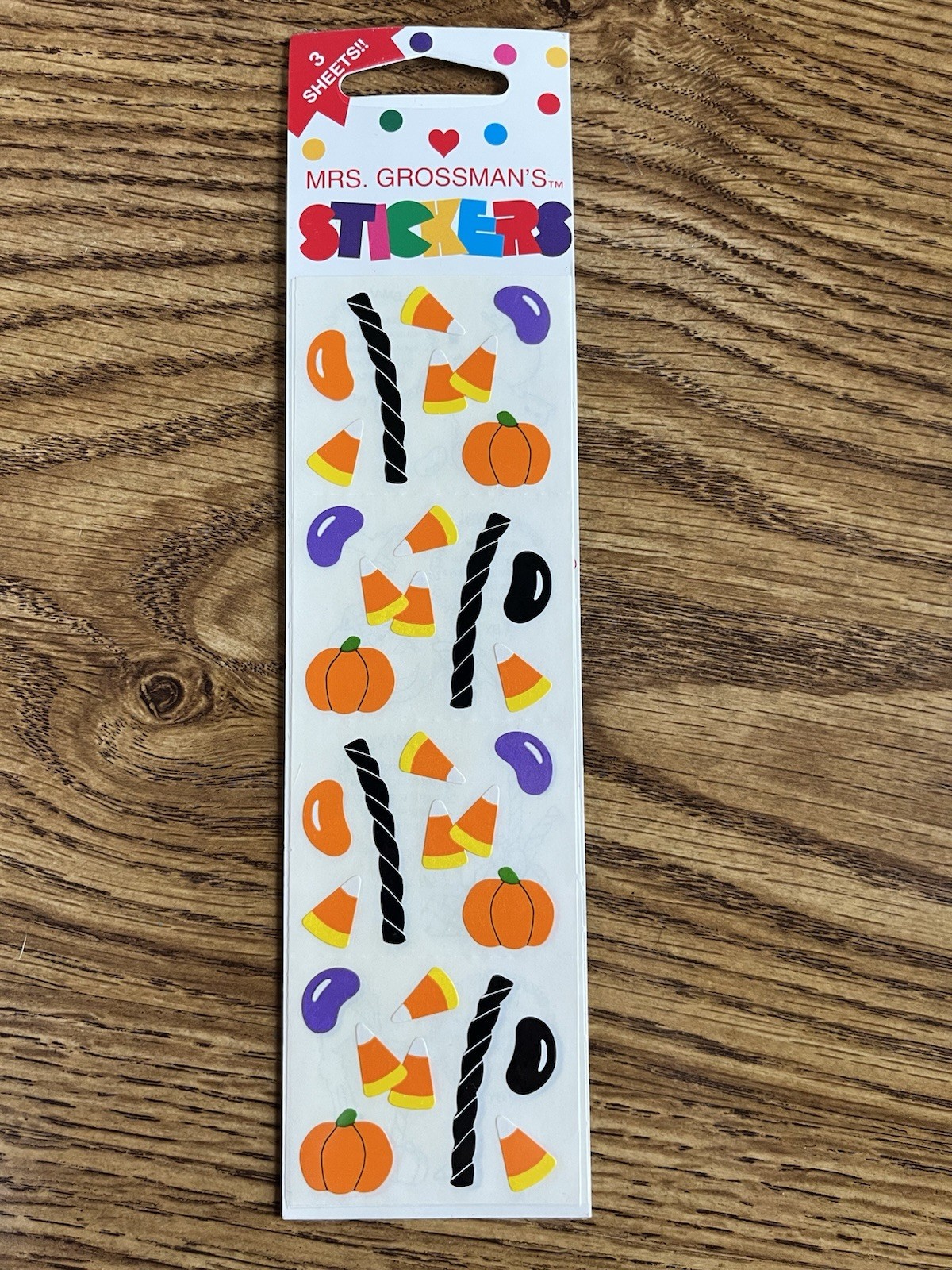 Vtg Mrs Grossmans Halloween Candy Corn Pumpkin Strip Stickers 3 Sheets NOS