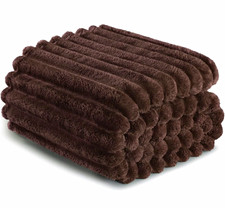 Brown Solid Color Plush Ribbed Throw Blanket for Bedroom Adults Rectangular
