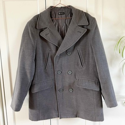 GRAUER GROSSER MANTEL, Herren Winterjacke, SOUTHBAY, Peacoat Style, zweireihig