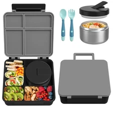 Bento Lunch Box with 8oz Soup Thermo, Kids Leakproof Lunch Food Containers wi...