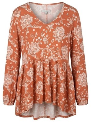 Cupio Rust & White Floral V-Neck Peplum Tunic