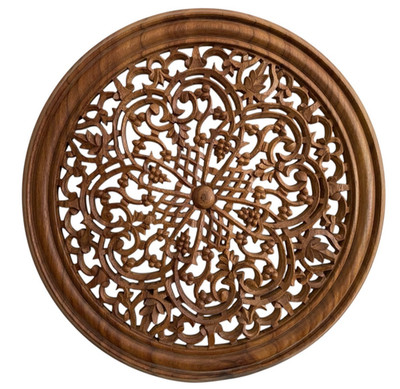 Mandala Wooden Wall Hanging 11.75'' Intracitely Carved Grapes Leaves Meditation