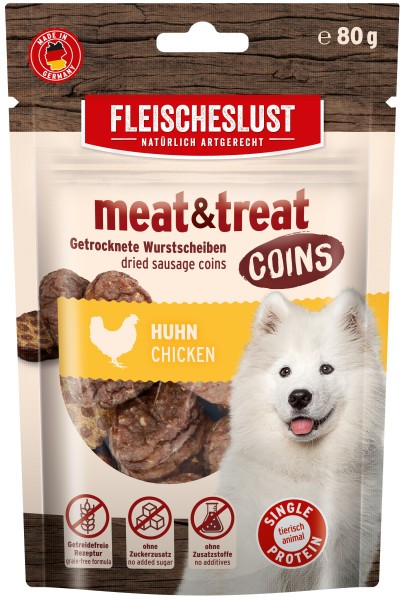 Fleischeslust Meat&Treat Coins Hundesnack Adult Getreidefrei 80 G Huhn-image