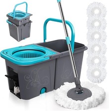 MASTERTOP Mop and Bucket Sets, Microfibre Mops with Wringer Bucket and Stainless