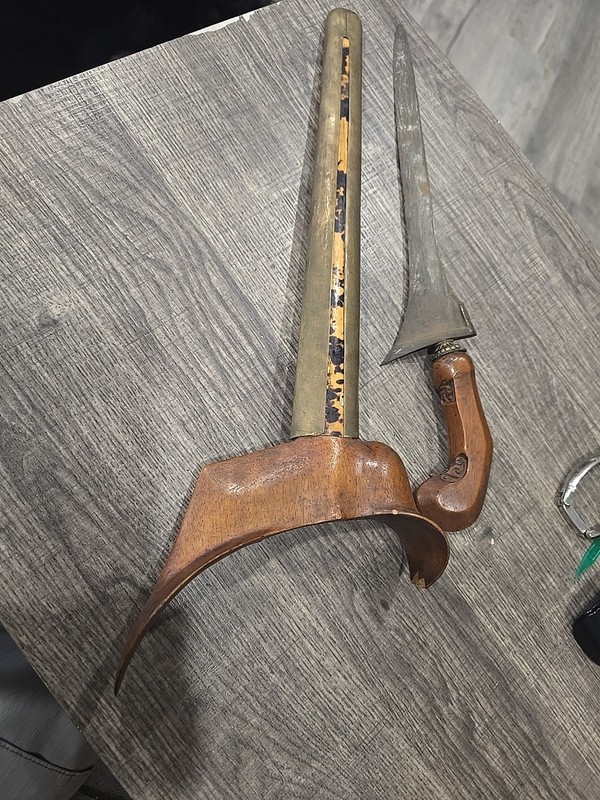 Filipino Sundang Straight Blade Moro Kris Sword 19th C W Scabbard 18 1/4