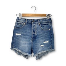 We The Free Free People CRVY High Rise Cutoff Jean Shorts Denim Hidden Button 25