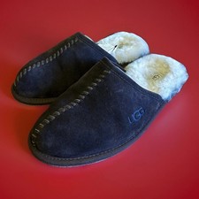 UGG Black Mens Sheepskin Lined Chestnut Brown Scuff Slippers UK 10 EU 44 US 11