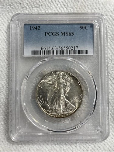 GRADED 1942 Walking Liberty Half Dollar PCGS MS 63 Silver American Coin