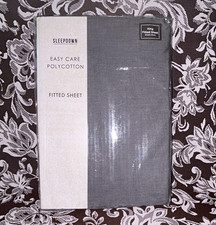 Sleepdown King Fitted Sheet Grey 150x200cm Polycotton Easy Care