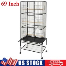 69" Large Parrot Cage Rolling Metal Bird Cage Slide-Out Tray for Lovebird Conure