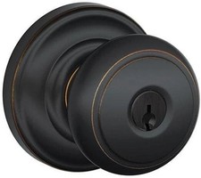 Schlage Andover Keyed Entry Panic Proof Doorknob Set Aged Bronze