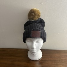 NEW Love Your Melon Womens One Size Hat Grey Cotton Winter Beanie Pom A4