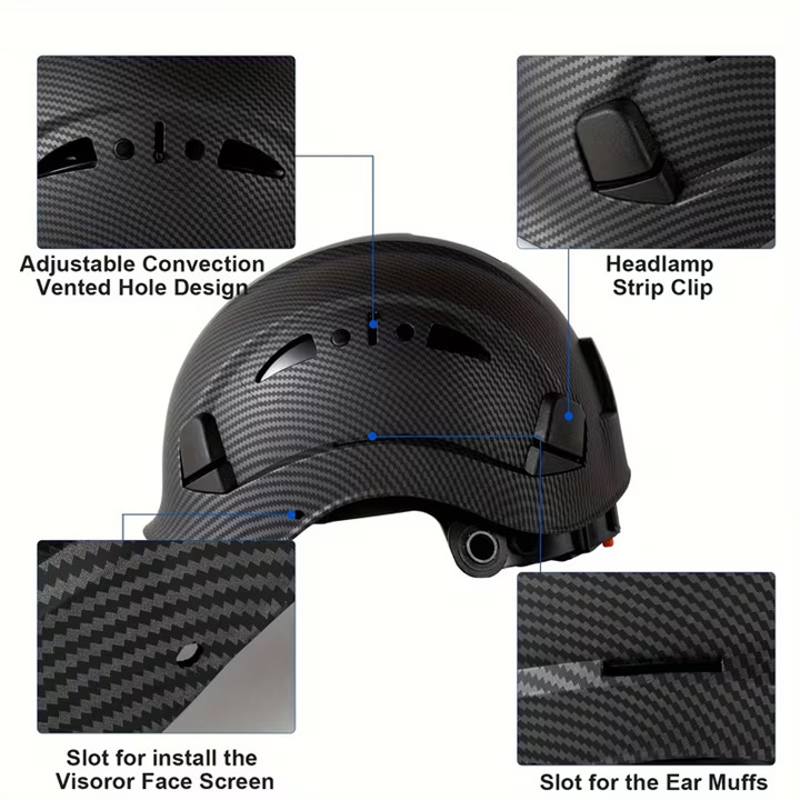 Safety Hard Hats Construction OSHA ANSI Z89.1 Approved Black Carbon Vented Visor