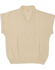 VINTAGE Womens Short Sleeve Polo Neck Jumper Sweater IT 46 Large White AE02