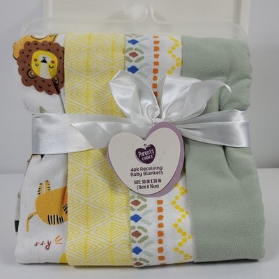 Parent's Choice Flannel Receiving Baby Blankets Jungle Print 4 Pack Cotton