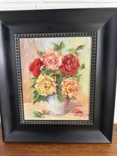 Original Ölgemälde 29x26cm Blumen gerahmt bunt handgemalt Art Unikat Wandbild