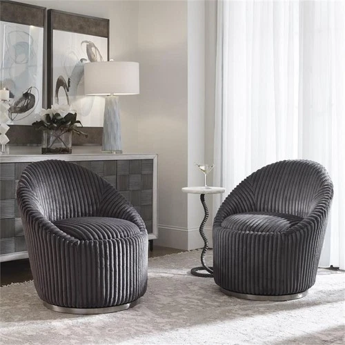 Uttermost Crue Contemporary Stainless Steel and Fabric Swivel Chair in Gray - Picture 8 of 9