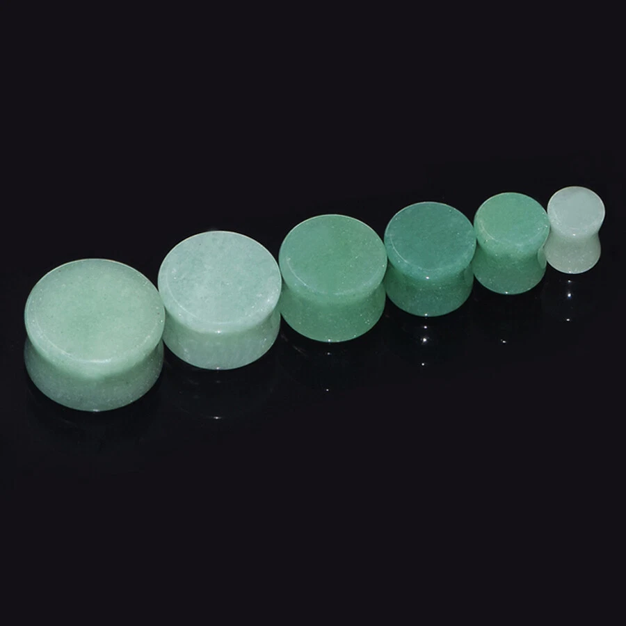 Pair Aventurine Jade Ear Flesh Plugs Organic Stone Ear Gauges Stretching 6-16MM Foto 4 de 4