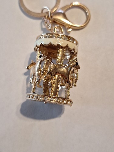 Funkelnder Schlüsselanhänger Ring Geldbeutelanhänger weiß Karussell Kristalle Strass NEU - Bild 3 von 3