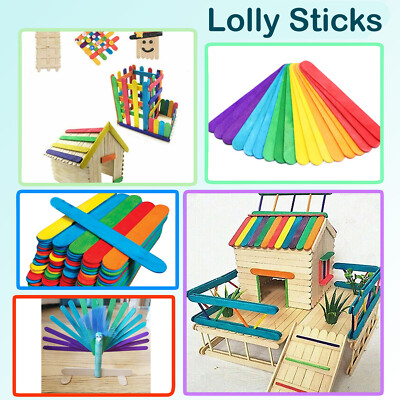 Farbige Lolly Sticks Natur Eis Lutscher Sticks Holz Modellbau Basteln 50-1000 Stück
