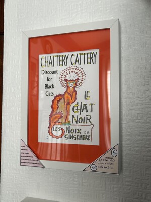 Original Illustration Kunstwerk Katze Cartoon ''Hommage Le Chat Noir Chattery Cattery''