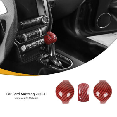 Central Console Gear Shift Knob Head 3* For Ford Mustang 15-23 Red Carbon Fiber