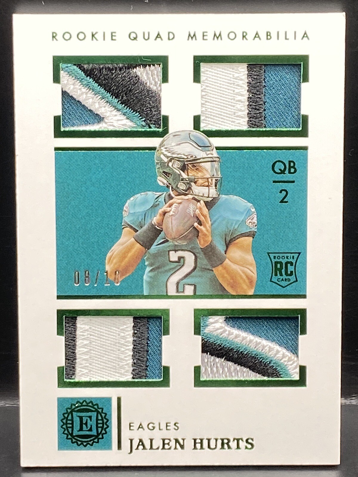 Jalen Hurts Panini Encased Rookie Quad Memorabilia #RQ13 Emerald