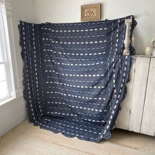 1700's French bed cover daybed coverlet Ikat Antique French fabric blue Ind