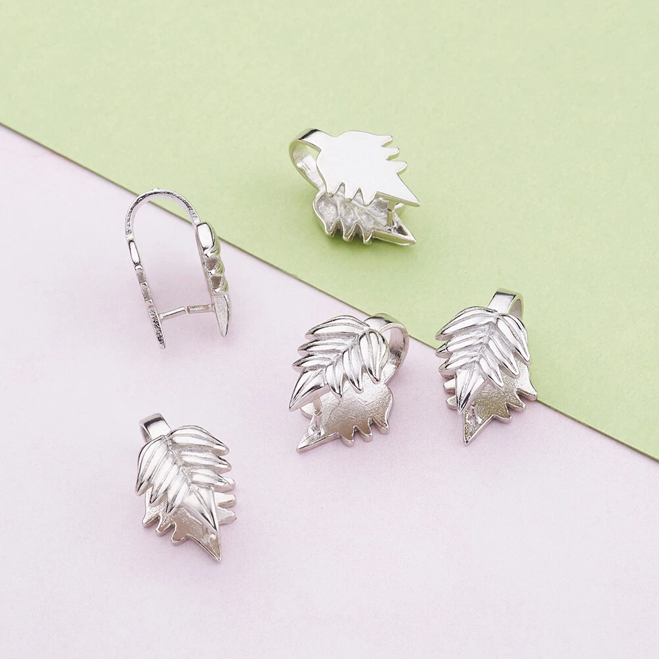 Fianzas de pellizco sin níquel tono platino hoja de hielo 5 piezas fianza colgante 17 mm Foto 4 de 4