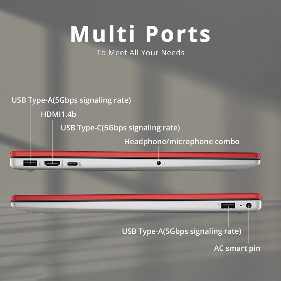 HP Slim Laptop 15.6" Intel N200 Up to 16GB RAM & 128B SSD Win11 Pro+OFFICE - Red - Image 4 of 4