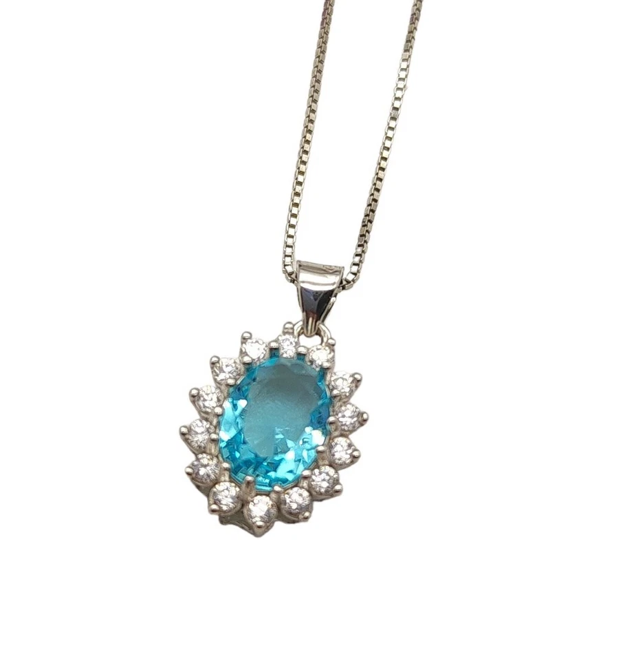 collana donna argento 925 con pendente kate pietra azzurra acquamarina - Immagine 2 di 4