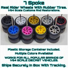 7 SPOKE Real Rider Wheels Rubber Tire For 1/64 Scale Hot Wheel Other