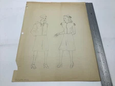 Original Female FASHION drawing -- 1944 -- 2 LADIES w hats, heals