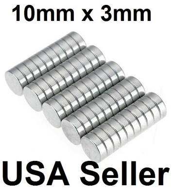 lot 100 50 10mm X 3mm Neodymium Disc Strong Rare Earth N48 Small Fridge Magnets