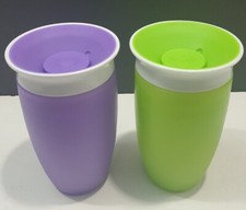 Lot 2 Munchkin 360 Toddler Sippy plastic Cup Green purple 10 Ounce Spill Proof
