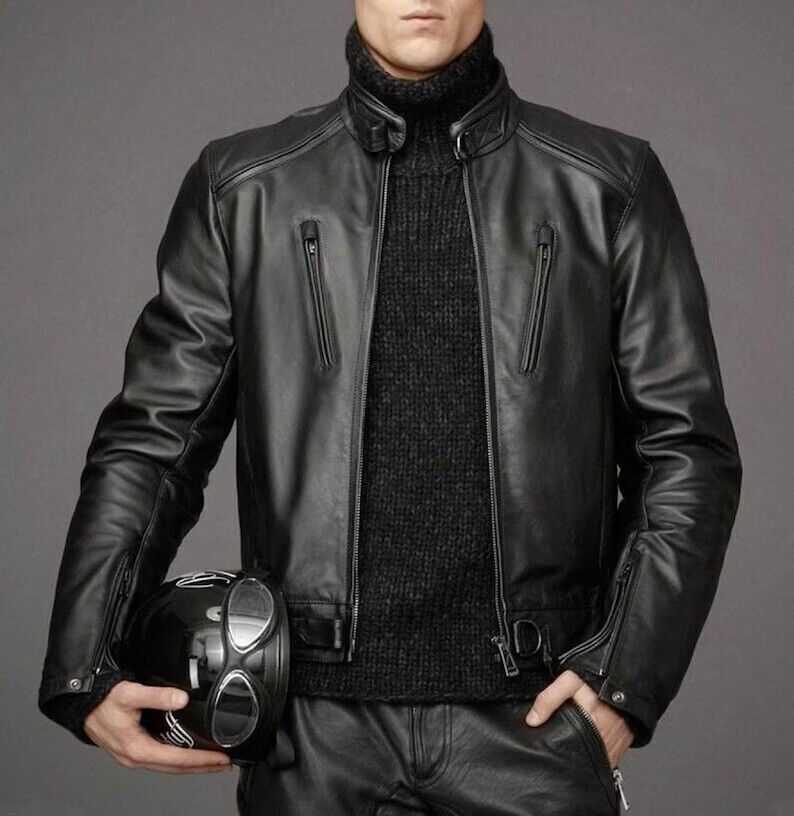 Men's Real Soft Lambskin Leather Jacket Handmade Stylish Biker